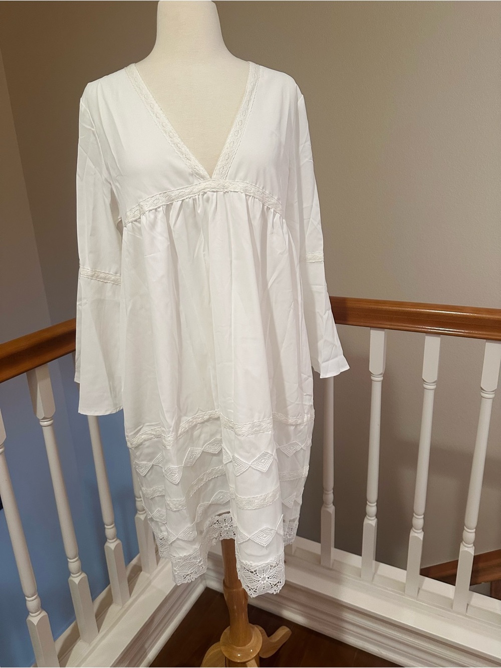 White Lace Trim V-Neck Boho Dress